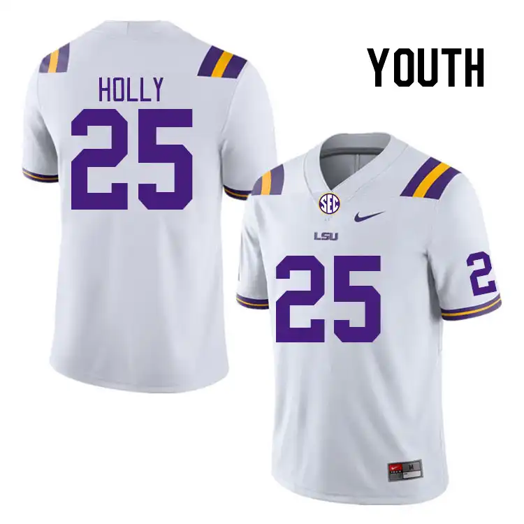 Youth LSU Tigers Trey Holly #25 White NCAA Football Jersey